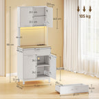 Modern Sideboard with LED Lights, Power Sockets and USB Ports, 2 Cabinets and Drawer, 71x40x180 cm, White