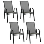 Outsunny Set of 4 Stackable Space-Saving Garden Chairs with Metal Armrests and Mesh Fabric, Grey