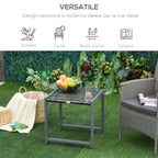 Outsunny Garden Coffee Table Tempered Glass Top Rattan Aluminum 50 x 49.5 x 50 cm