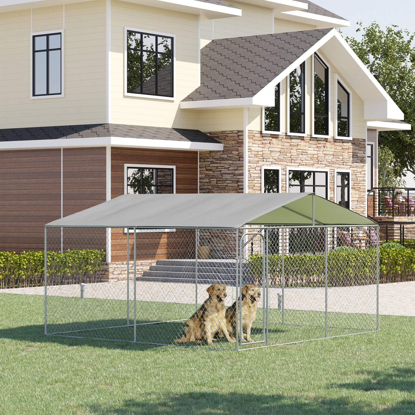 Pawhut Kennel for metal dogs with oxford fabric roof and door with block, 400x230x232 cm - Borgè