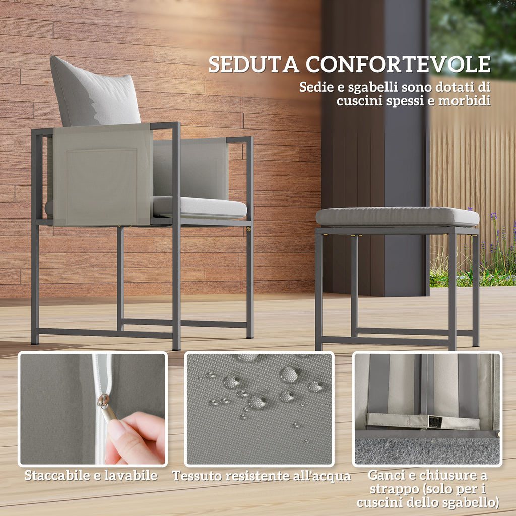 Garden Furniture Set with Dining Table, 4 Outdoor Chairs and 4 Footstools, Grey
