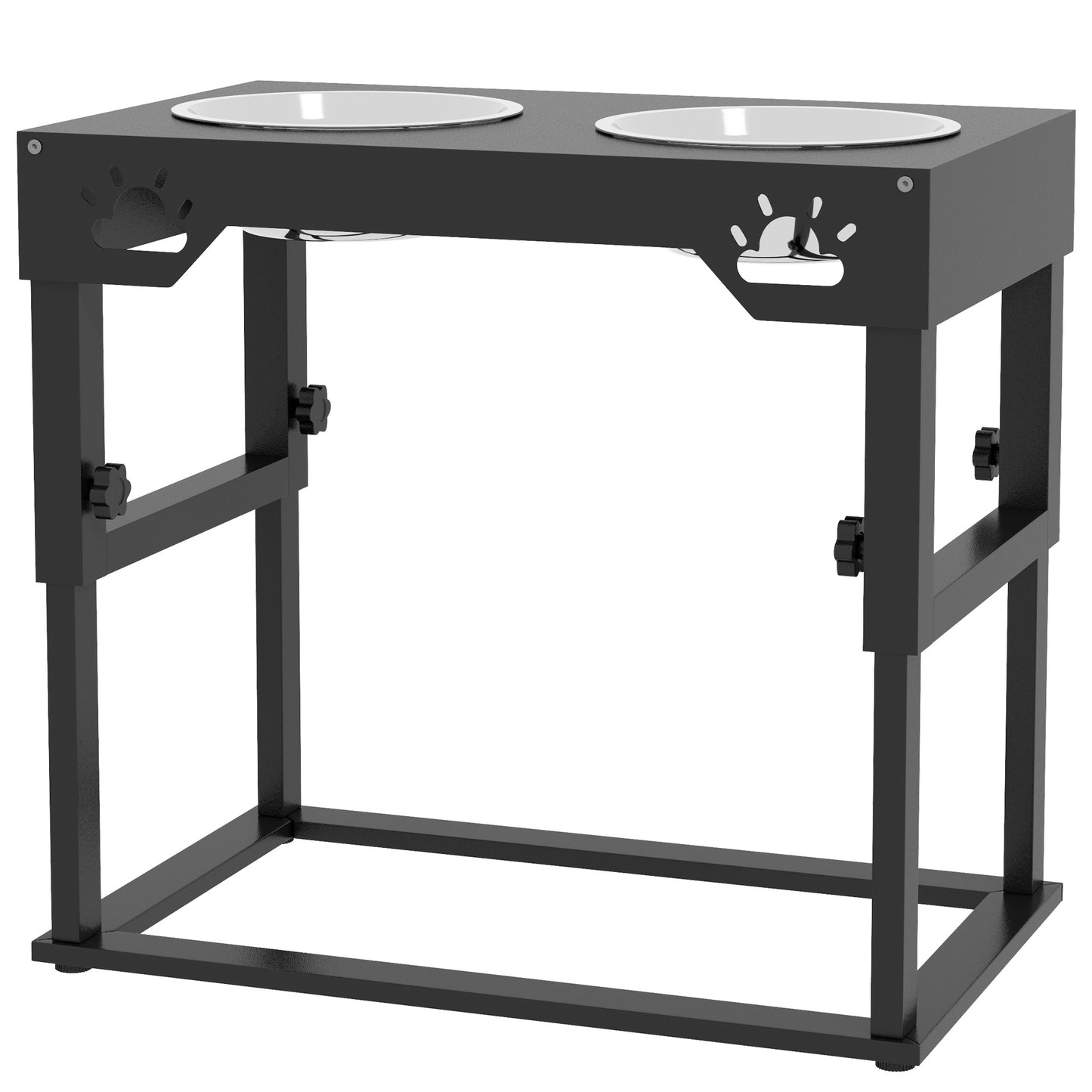 PAWHUT Portaciotole for dogs 44x27x51 cm at 7 adjustable heights with 2 raised bowls Ø19x6 cm, in black steel - Borgè