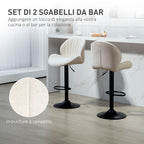 Set of 2 Shell Bar Stools with Footrest, Chenille Effect Fabric, 48x50x94-115 cm, Black and Beige