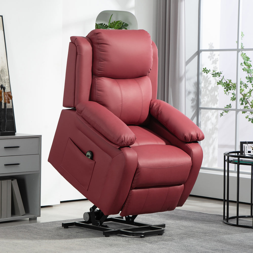 Lift Recliner Chair with Footrest and Remote Control, PU Leather, 76x90x105 cm, Red