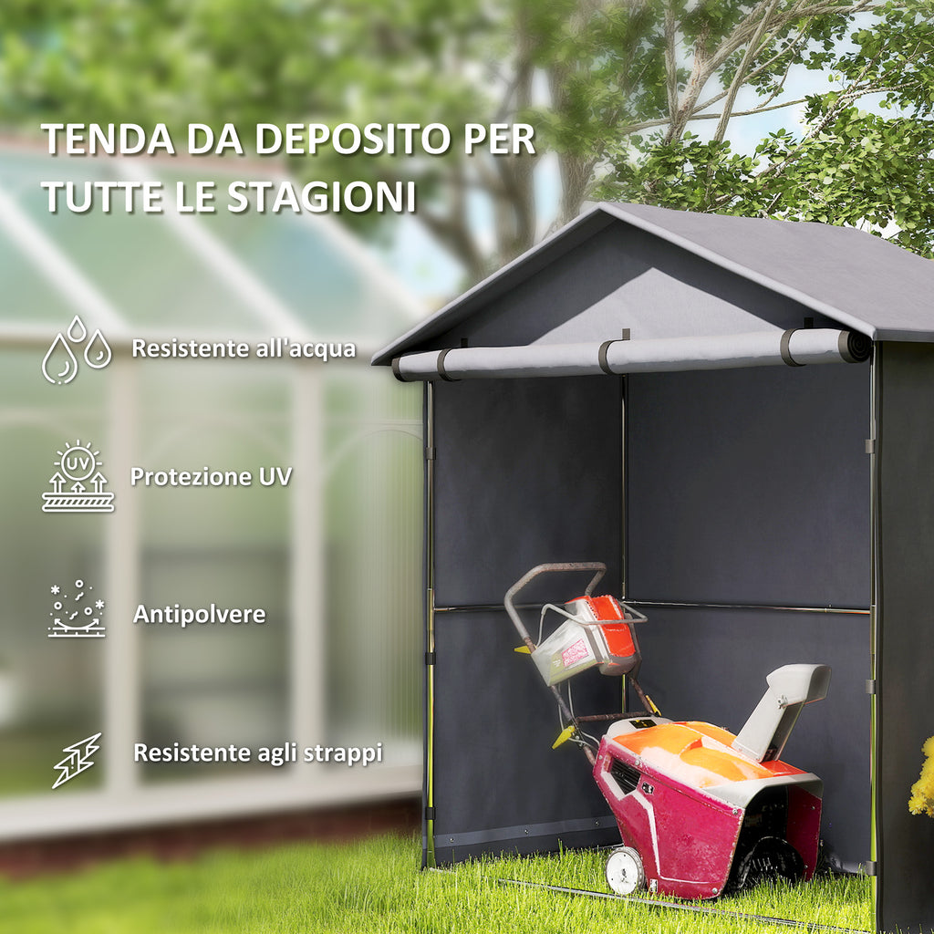 Garden Shed 1.1x2m with Roll-Up Door, Garage Tent for Bikes and Motorcycles, Dark Grey