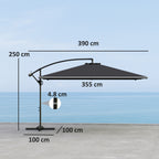Garden Umbrella with Arm 3.6x3.9 m 360° Swivel and Tilting, Crank Opening, Gray