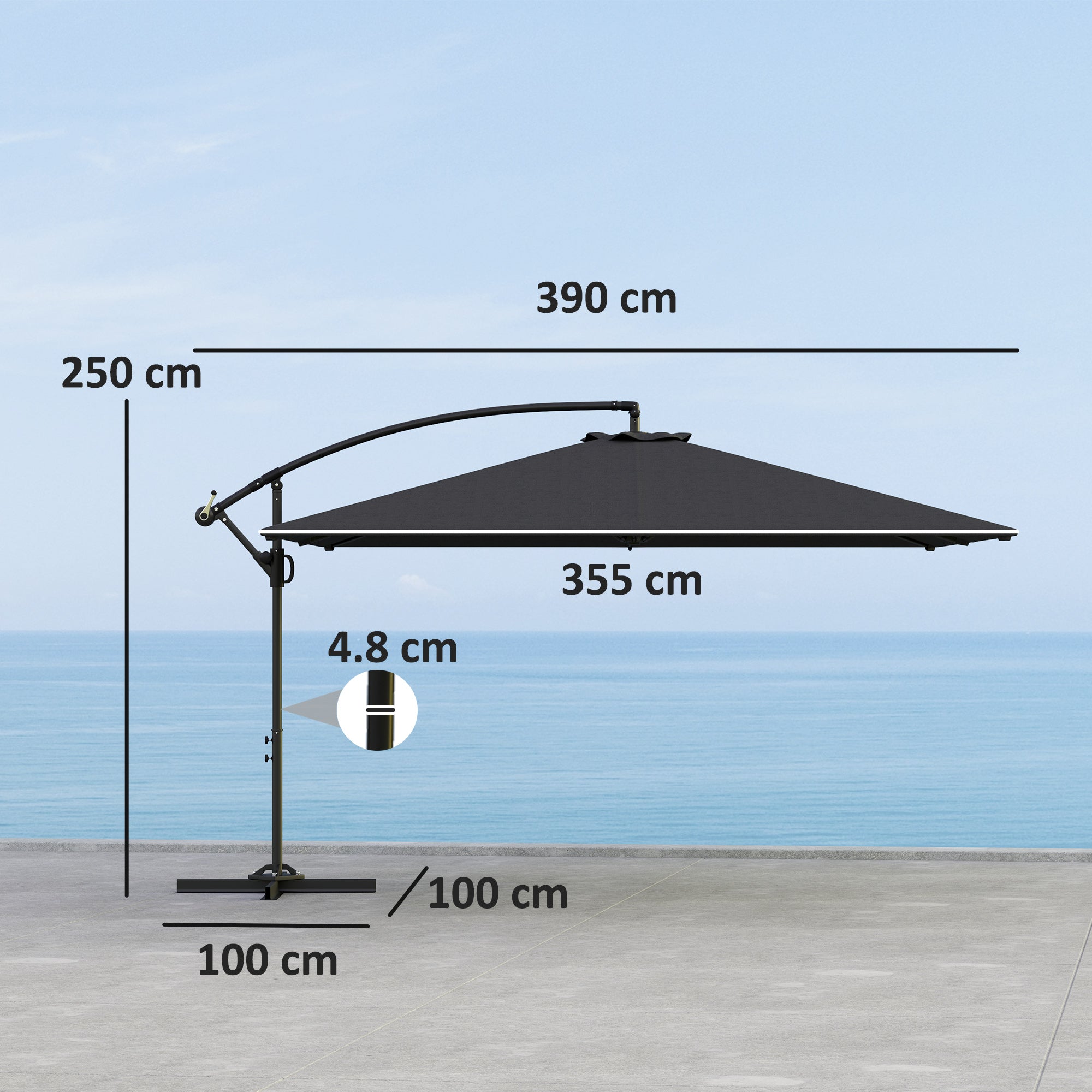 Garden Umbrella with Arm 3.6x3.9 m 360° Swivel and Tilting, Crank Opening, Gray