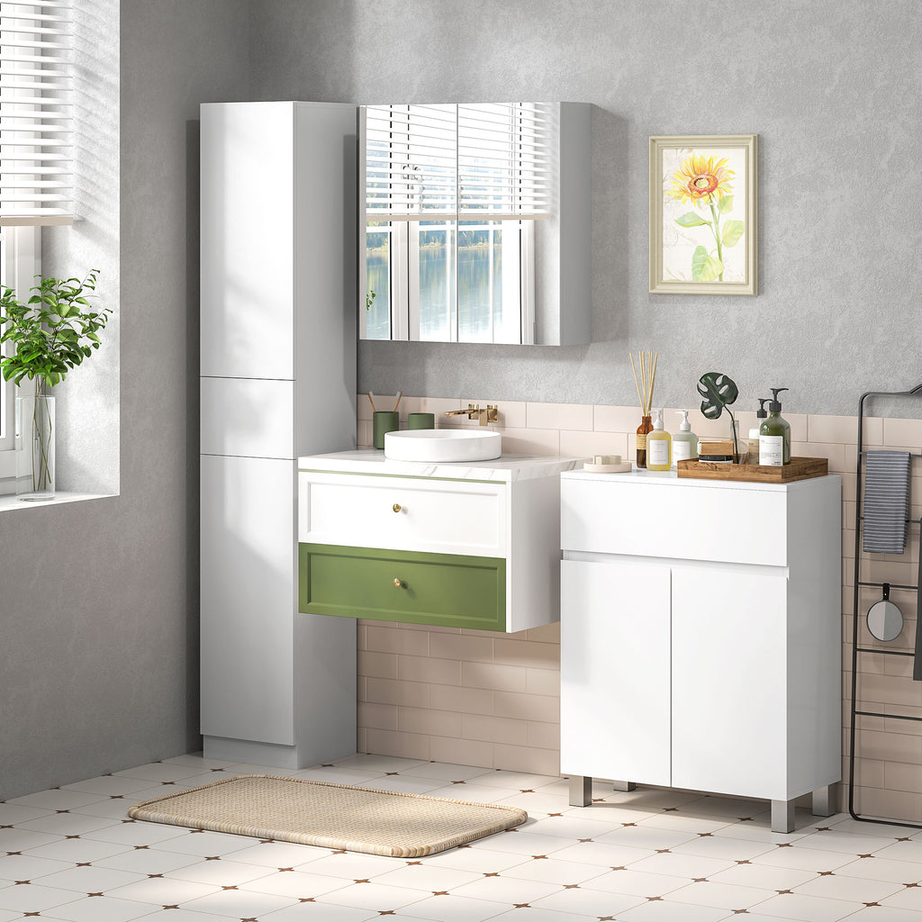 kleankin Mirrored Cabinet with 3 Adjustable Internal Shelves, in Wood and Glass, 60x15x60 cm, White