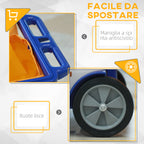 3-Tier Cleaning Trolley with Hooks and 100L Bag, 121x50.5x96.5 cm, Blue Yellow and Grey