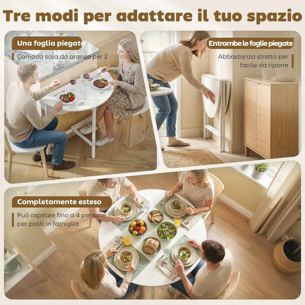HOMCOM Folding Dining Table, Space-Saving Extendable Table, White