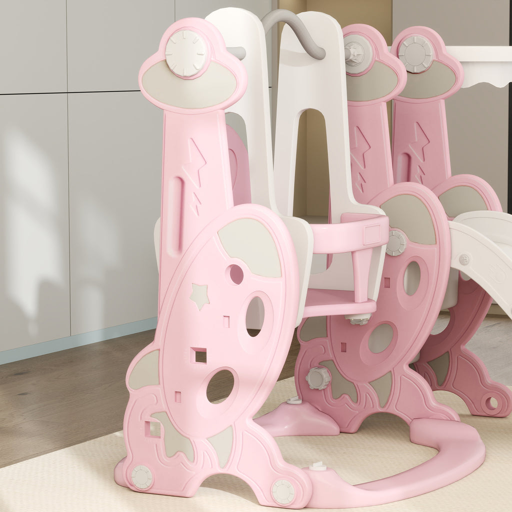 AIYAPLAY 4-in-1 Baby Slide with Swing, Climbing Ladder and Basketball Hoop, 18-48 Months, Pink