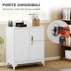 Office Cabinet with 3 Shelves, 2 Doors and Keys, 80x35x91 cm, White