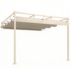 Outsunny 3x3m Lean-to Pergola with Retractable Sliding UV30+ Roof and Drainage Holes, Beige