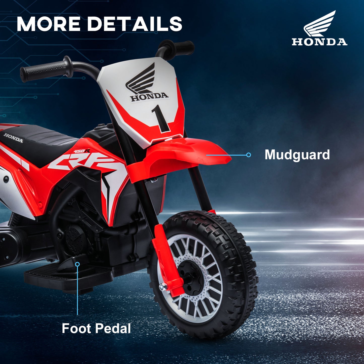 Electric Motorcycle for Children with License Honda CRF450RL 3 Wheels, Age 18-36 Months, Red