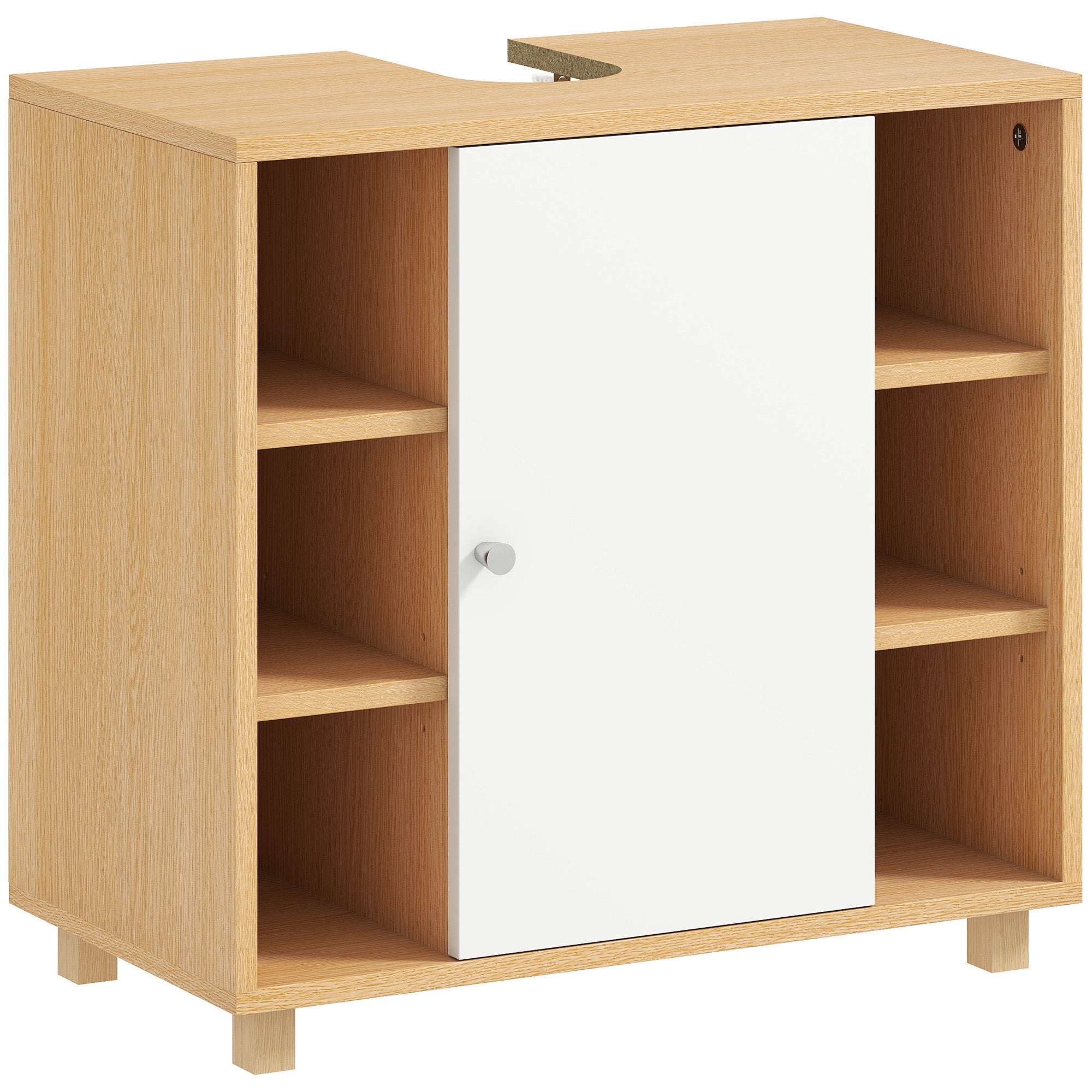 Bathroom Vanity Unit with 2 Soft-Close Doors and 6 Open Shelves, 60x33x57cm, White