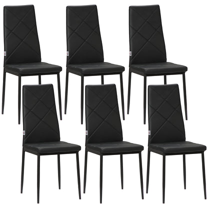 Set of 6 Modern Dining Chairs with High Back in Faux Leather and Steel, 41x50x97 cm, Black