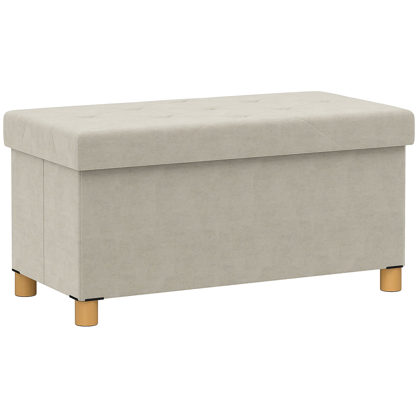 Storage Bench 67L , Padded Lid and Velvet Lining, 76x38x38cm, Cream