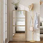 HOMCOM 4-Door Mirrored Shoe Rack, Anti-Tip, Wood Color, 63x17x146 cm