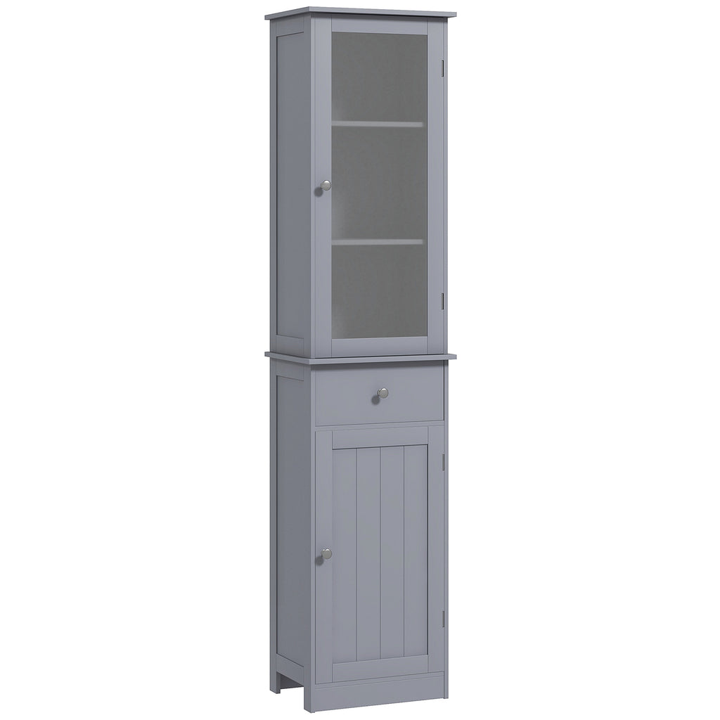 Bathroom Column Cabinet Space Saving with Cabinet, Drawer and MDF Shelves, 40x27x171.5cm, Grey
