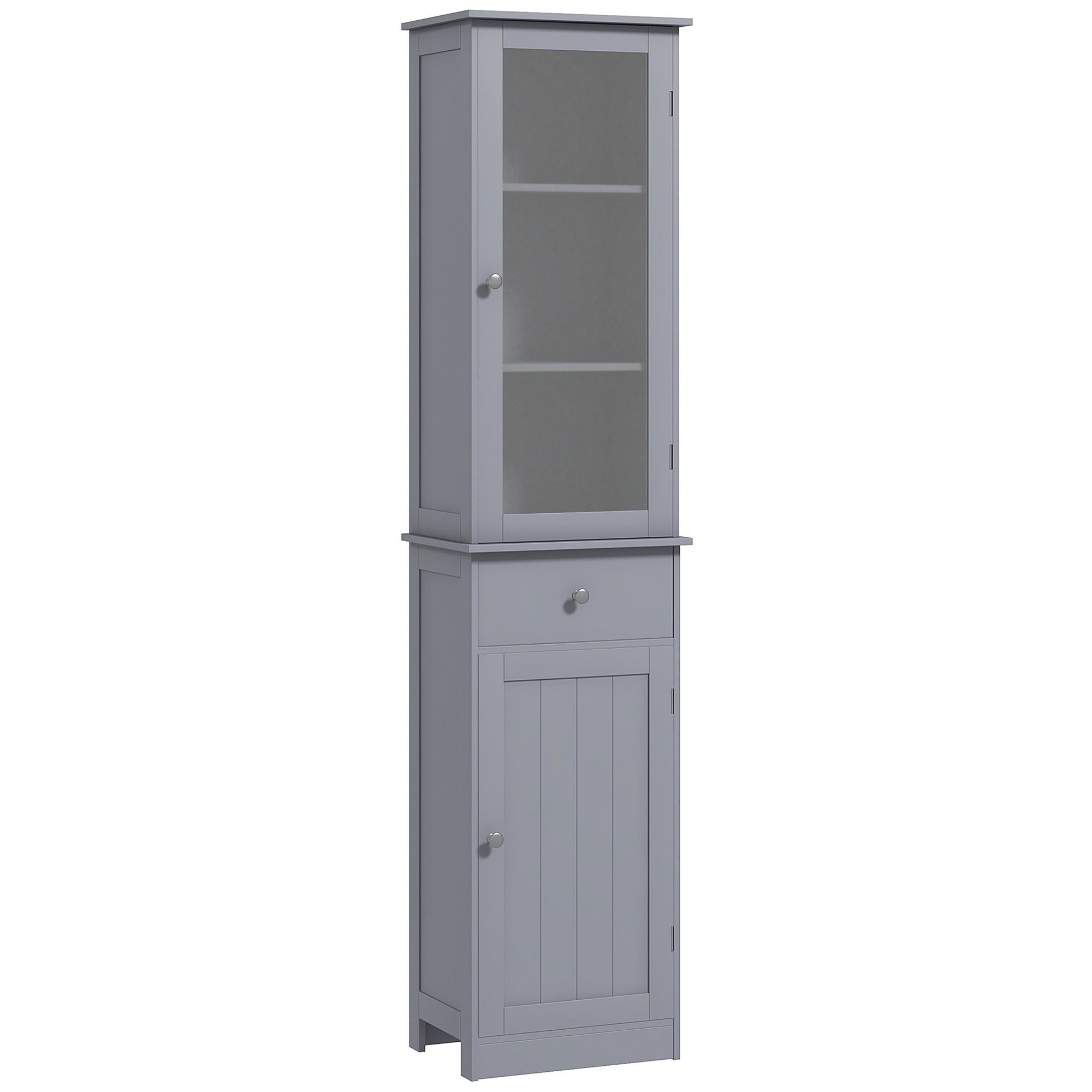 Bathroom Column Cabinet Space Saving with Cabinet, Drawer and MDF Shelves, 40x27x171.5cm, Grey