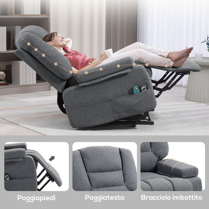 Lift Reclining Chair with 8 Massage Points, in Linen Effect Fabric, 97x90x102 cm, Grey