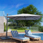 Cantilever Umbrella with Crank and Cross Base, in Polyester, Aluminum and Metal, 365x297x256 cm, Light Gray