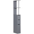 HOMCOM Bathroom Cabinet with Open Shelves and Drawers, Wooden, 15x33x136.8 cm, Grey