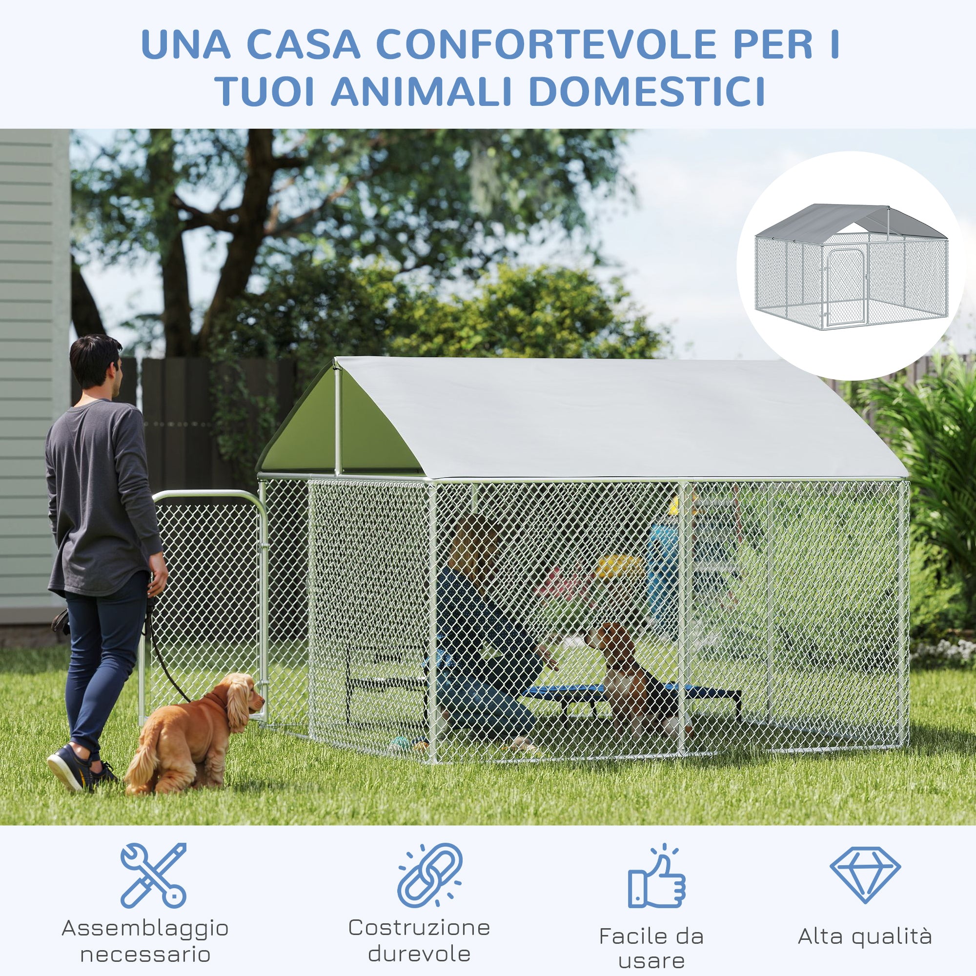 Outdoor Dog and Pet Playpen with Waterproof Cover, 230x230x175 cm