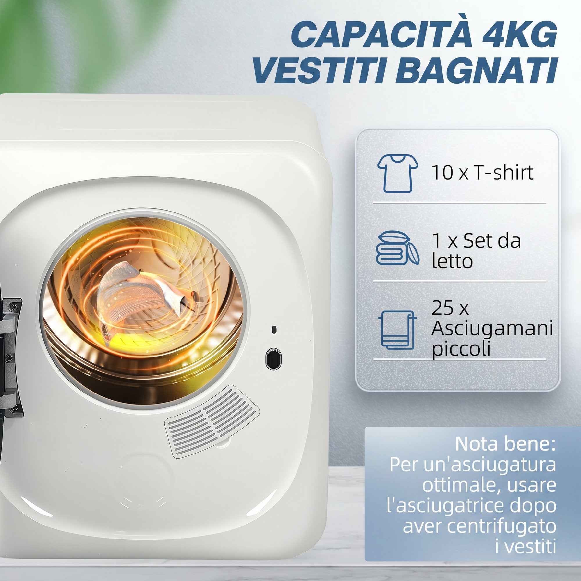 HOMCOM Mini Portable Dryer 4 kg, 5 Programs, 800W, Front Loading, Stainless Steel Drum, for Home, White