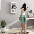 Wall-Mounted Mirrored Jewelry Cabinet with 2 Security Keys, Wooden, 36.5 x 9.5 x 67 cm, White