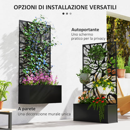 Raised Planter with Decorative Trellis for Climbing Plants, for the Ground and Wall, 61x23x113 cm, Black