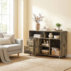 HOMCOM Wooden Printer Stand with Wheels, 2 Drawers, 3 Shelves, and 2 Cabinets, 100x35x65 cm, Brown