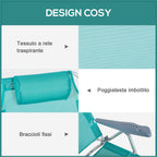 Set of 2 Folding and Reclining Camping Chairs on 6 Levels, in Aluminum and Foam, 62x65x80 cm, Gray to Light Blue