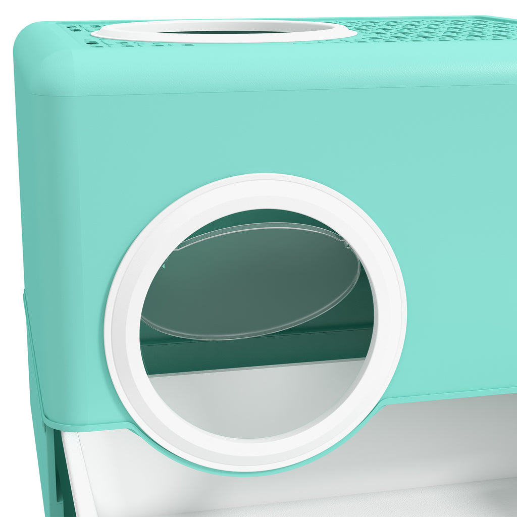 Cat Litter Box with Lid and Scoop, Double Entrance and Removable Tray, 52x41x38.5 cm, Green