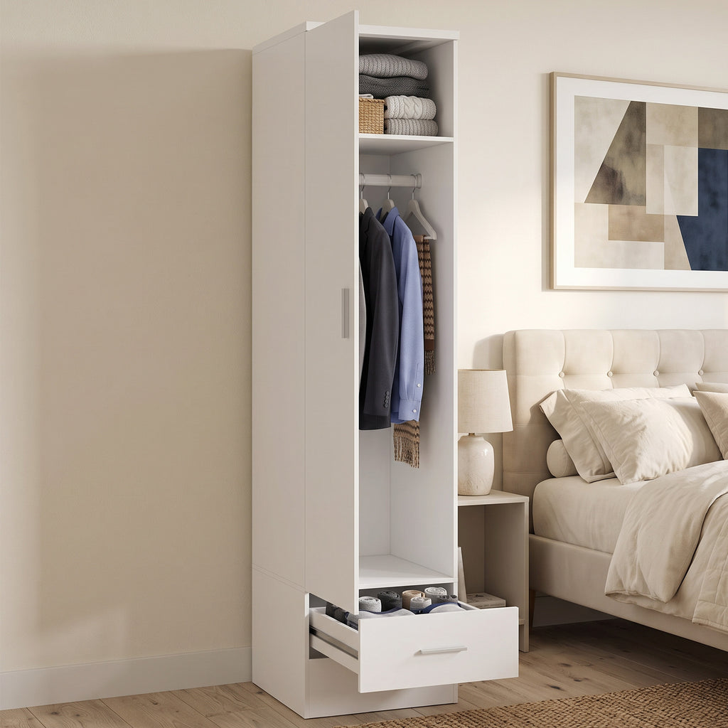 HOMCOM Wardrobe with Hanging Rail and Drawer, Clothes Rack, White