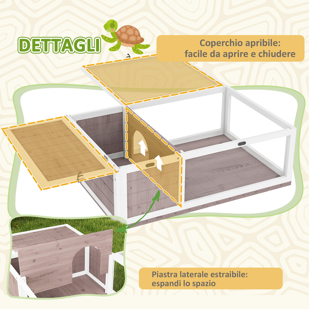 PawHut Wood Tortoise House with Opening Panel and 2 Separate Spaces, Light Brown