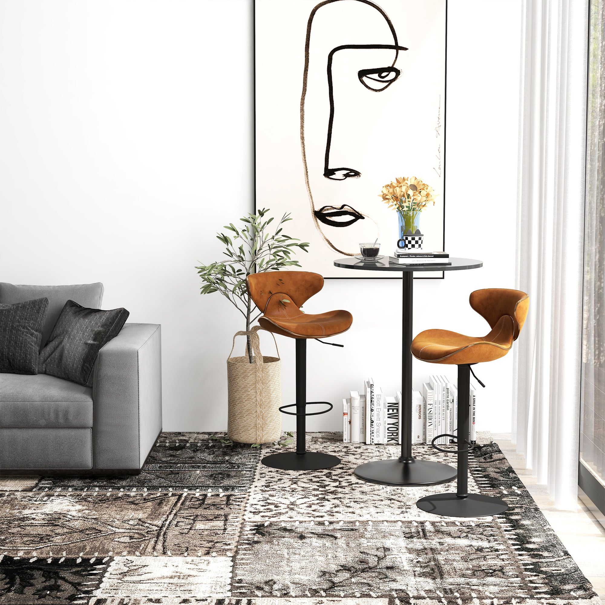 Homcom tall table from modern round bar with steel base and mdf top, Ø70x102cm, black - Borgè
