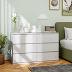 Chest of 6 Drawers for the Bedroom in Wood with Metal Guides, 120x39x75 cm, White