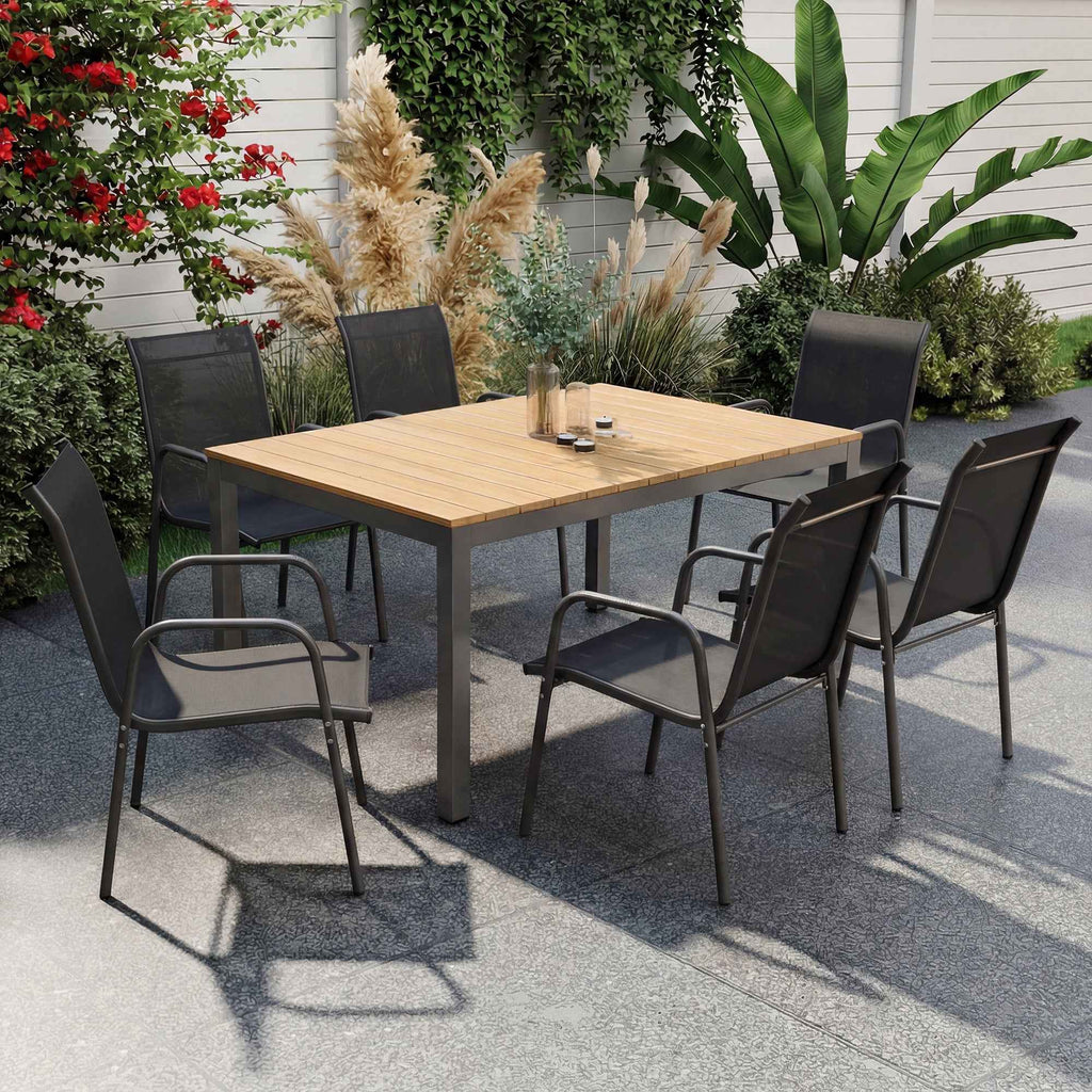 Outsunny Set of 6 Stackable and Breathable Chairs with Armrests and High Backrest, in Metal and Polyester, 51L x 69D x 87H cm, Black
