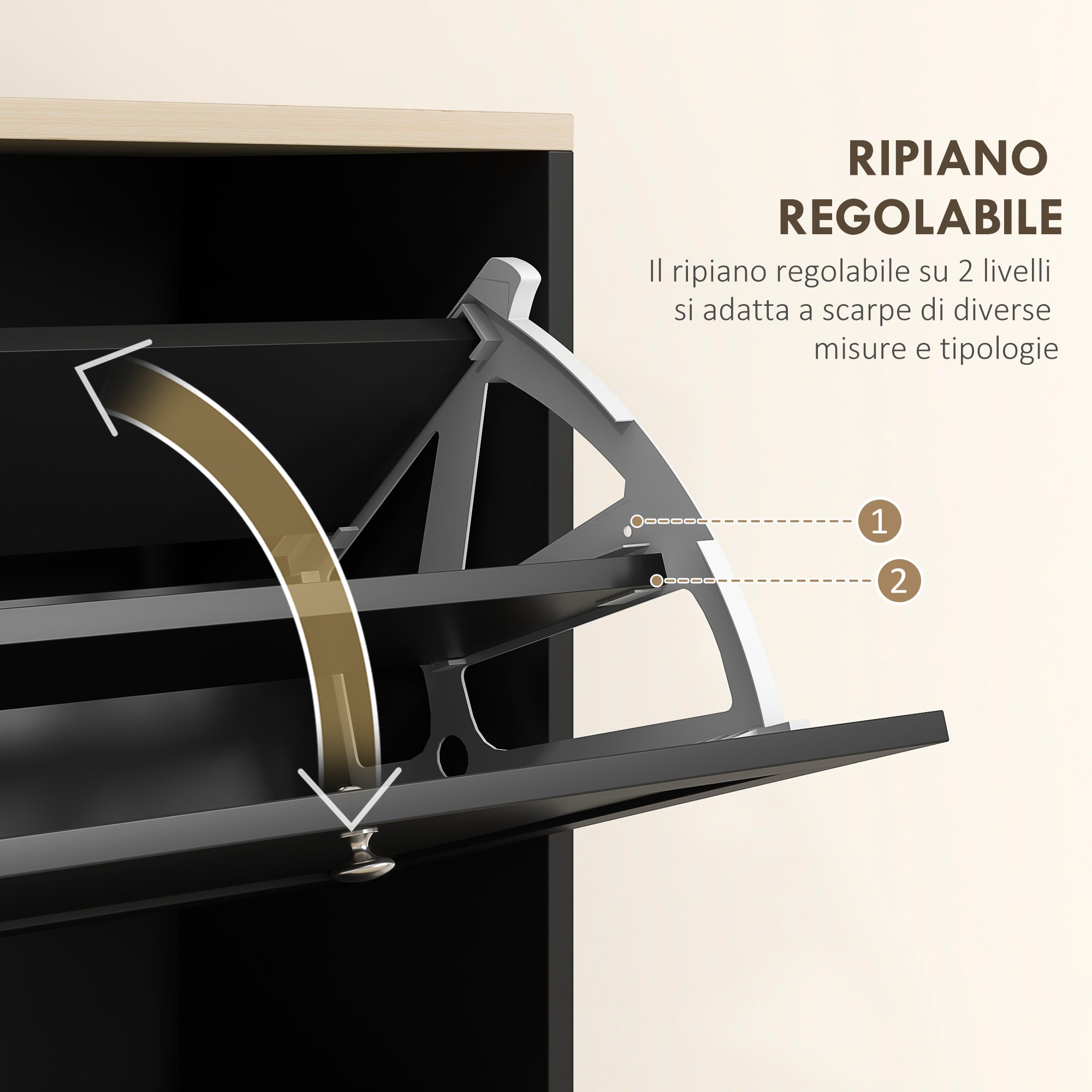 Space-saving 3-drawer shoe rack with adjustable shelves on 2 levels, in wood, 60x23.5x115 cm, Black