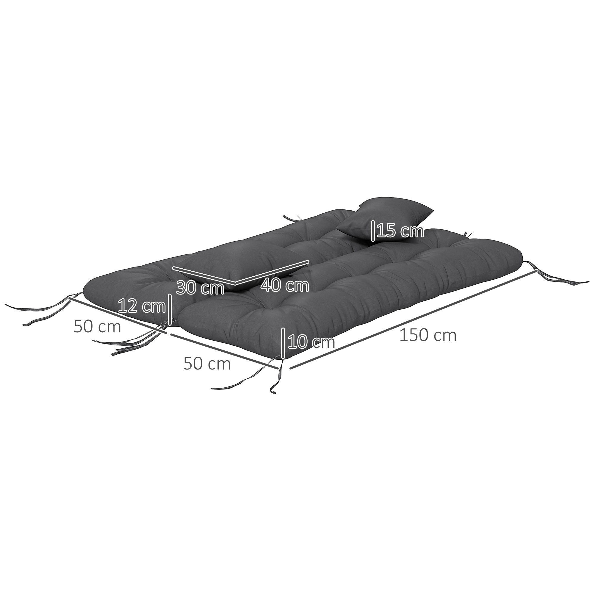Outsunny Set of 4 Garden Cushions for Backrest and Seat with Padding, in Polyester, Charcoal Grey