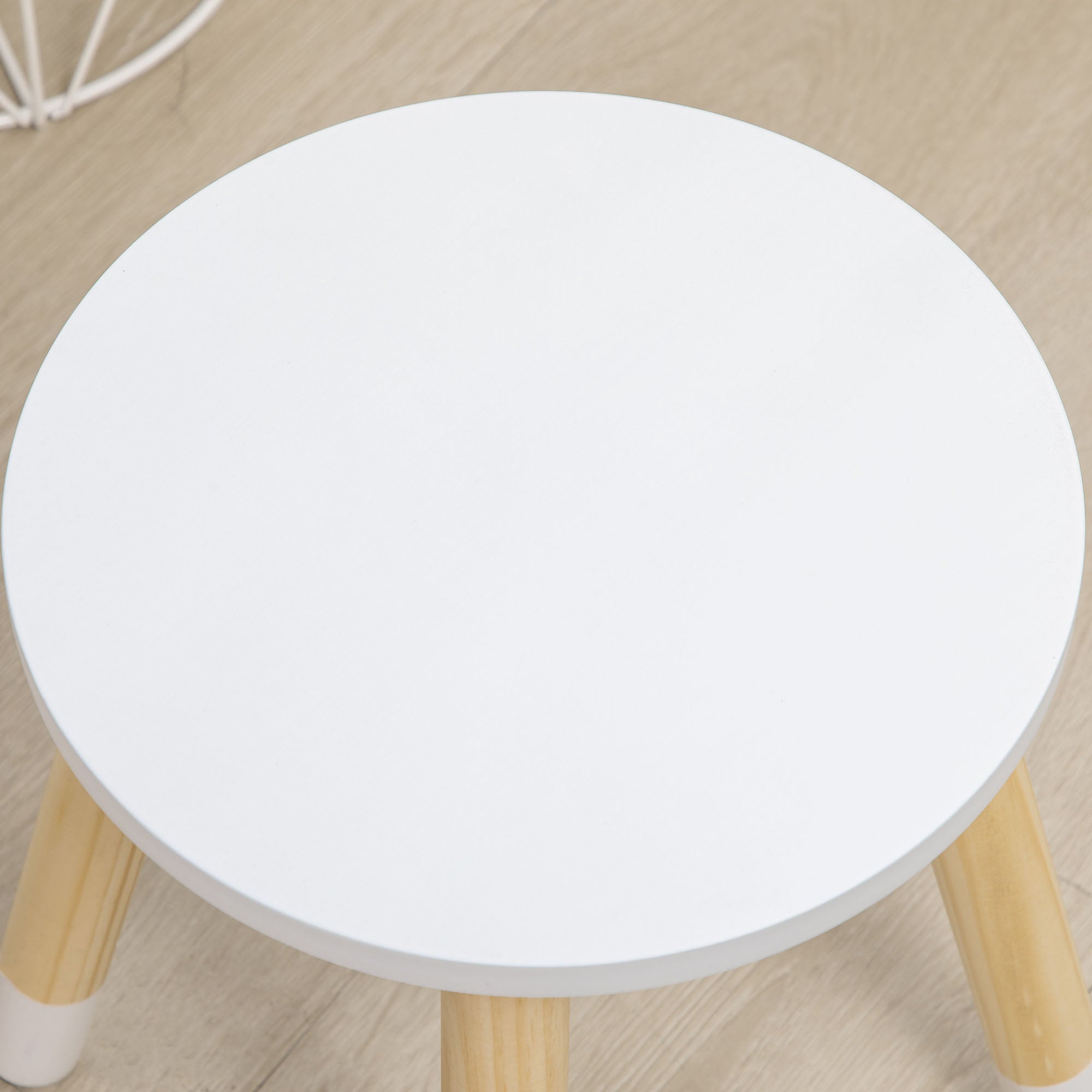 Children's Dressing Table Set with Makeup Table and Stool, Mirror and 2 Drawers, White and Wood Color