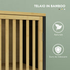 HOMCOM Bathroom Vanity Unit with 2 Slatted Doors in Bamboo Wood and MDF with U-Cut, 60x30x70cm - Borgè