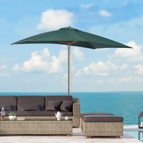 2x3m Garden Umbrella in Lacquered Wood and Bamboo with Removable Cover, Dark Green