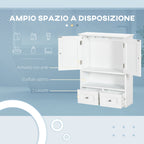 2 Door Bathroom Wall Cabinet with Open Shelf and 2 Wooden Drawers, White