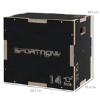 3-Height Plyometric Jump Box in Non-Slip Wood, 41-36-31cm, Black