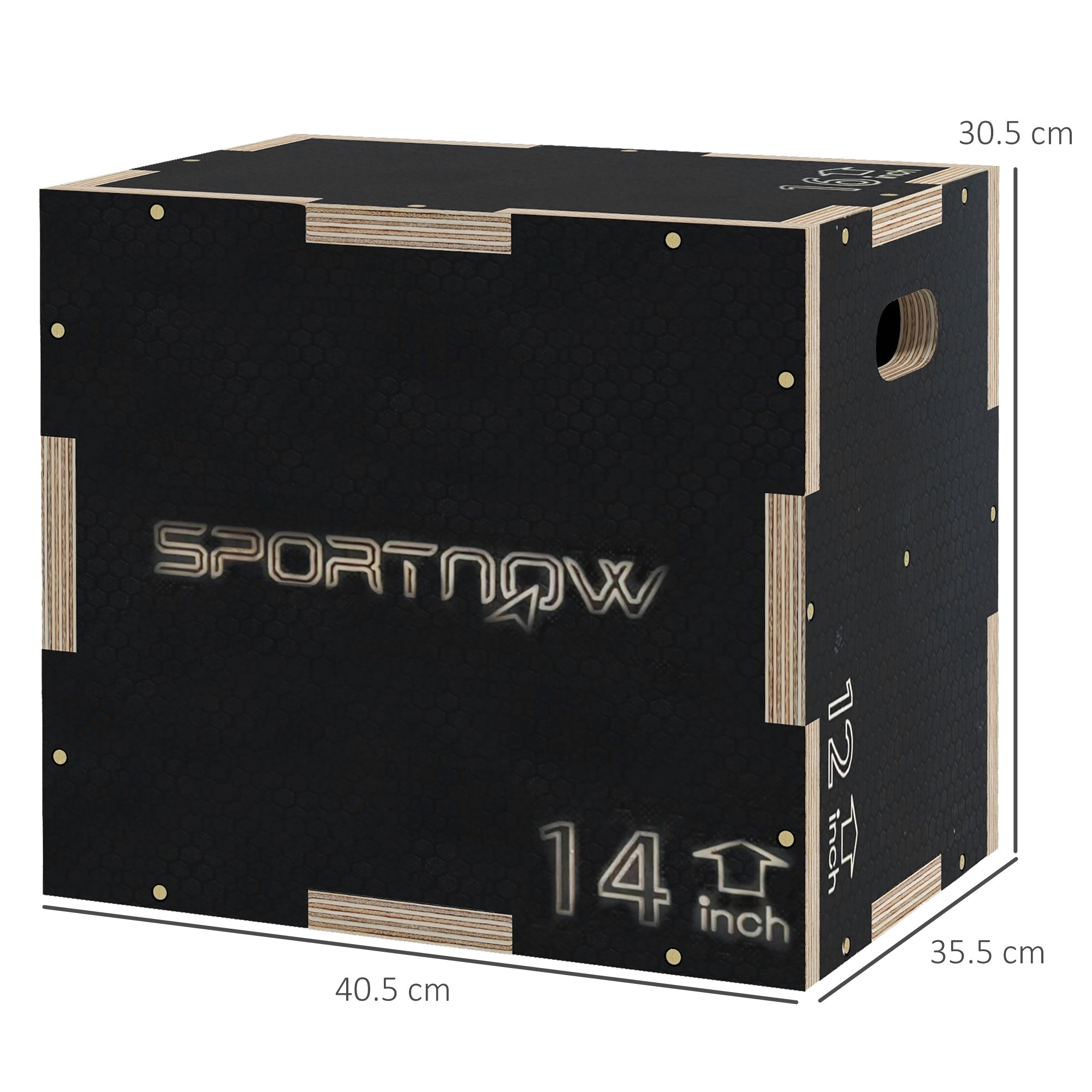 3-Height Plyometric Jump Box in Non-Slip Wood, 41-36-31cm, Black