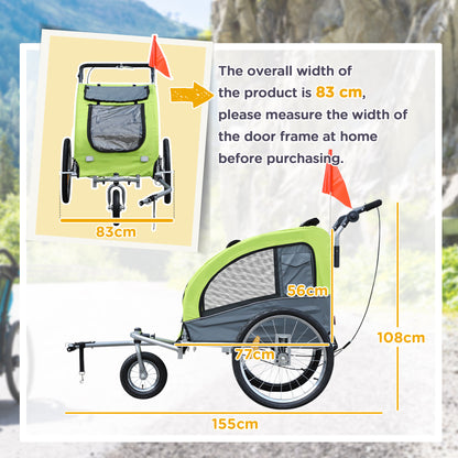 PawHut Bicycle Trailer for Medium Size Dogs with 2 Entrances with Windows and Sunroof, 126-155x83x108 cm, Green - Borgè