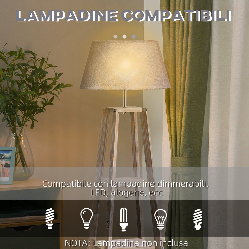 Homcom wooden ground lamp with 3 shelves and fabric lampshade, 45x45x148cm, gray - Borgè