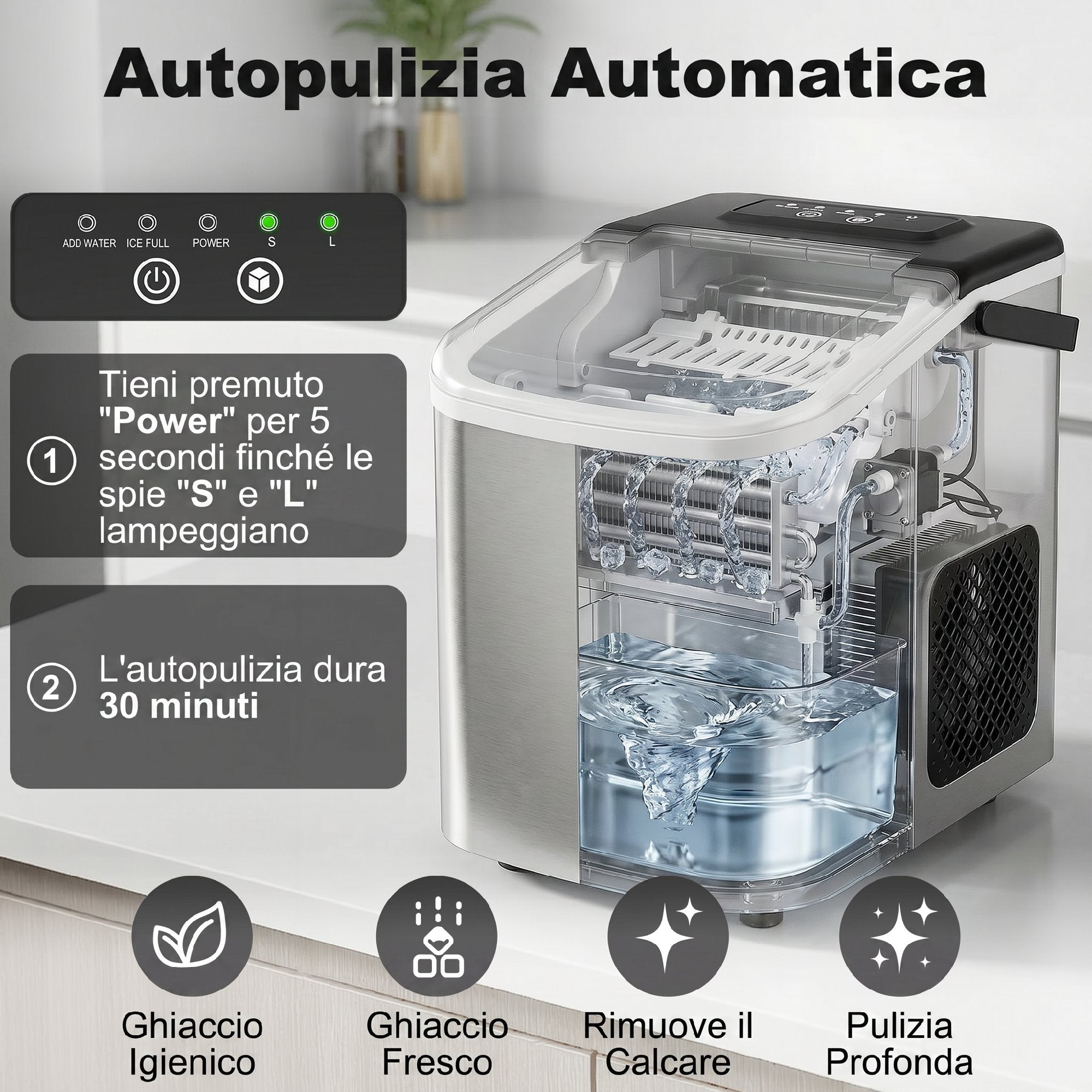 HOMCOM Ice Maker, 12kg in 24 Hours, 9 Cubes in 7-10 Minutes, 2 Sizes, with Self-Cleaning System, Silver